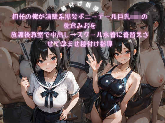 担任の俺が清楚系黒髪ポニーテール巨乳JKの佐倉みおを放課後教室で中出し→スクール水着に着替えさせて孕ませ種付け指導  エロ画像769343