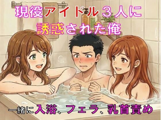 現役アイドル3人に誘惑された俺。一緒に入浴、フェラ、乳首責め  エロ画像770696