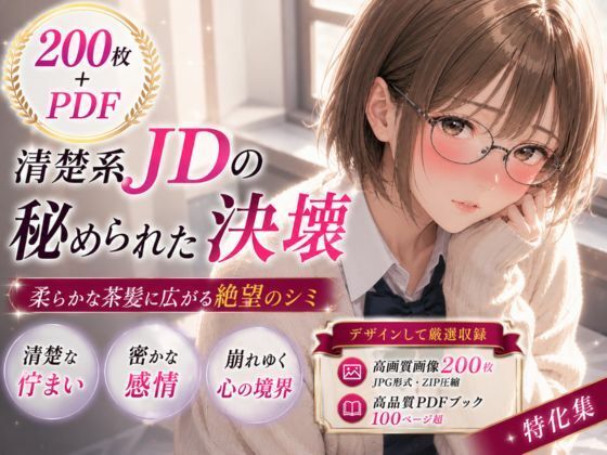 200枚＋PDF】清楚系メガネ女子大生の秘められた決壊 ── 柔らかな茶髪に広がる絶望のシミ ── お漏らし＆シミ付きパンツ特化集  エロ画像771701