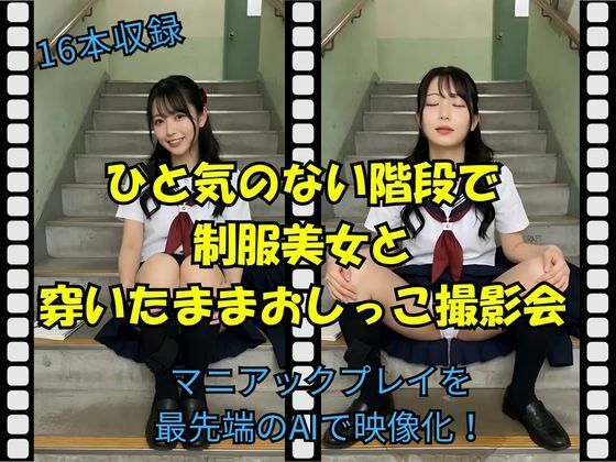 ひと気のない階段で制服美女と穿いたままおしっこ撮影会  エロ画像785471