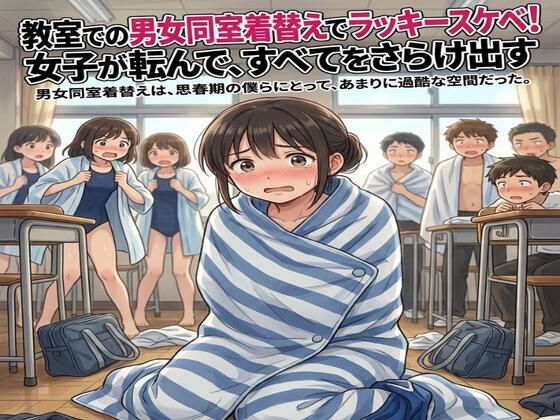 教室での男女同室着替えでラッキースケベ！女子が転んで、すべてをさらけ出す  エロ画像786162